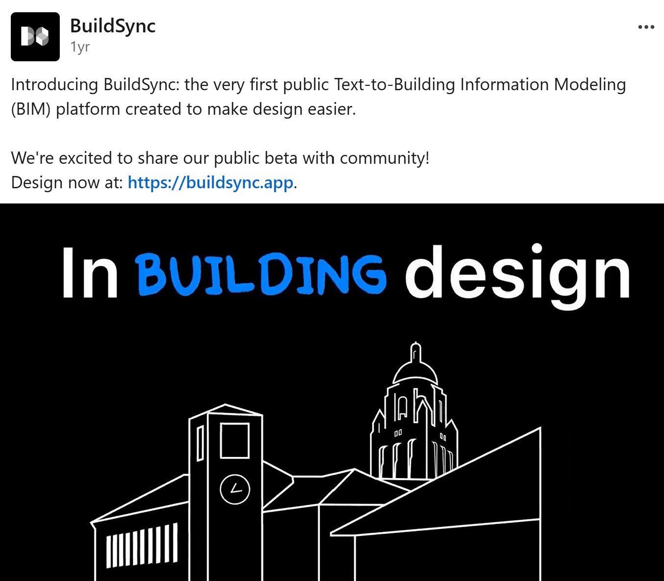 BuildSync launch post on LinkedIn