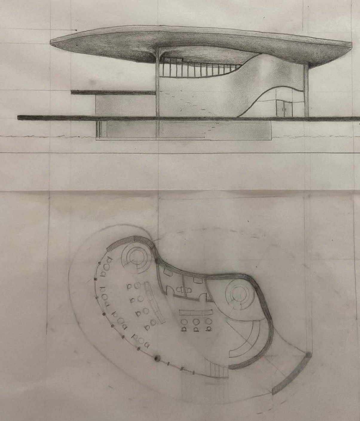 Cafe Juno elevation and plan drawing
