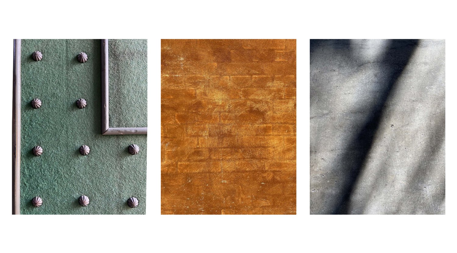 Texture studies: green felt, rust, concrete